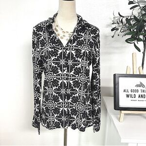 FOUR ONE Silky Long Sleeve Black White Blouse Size P